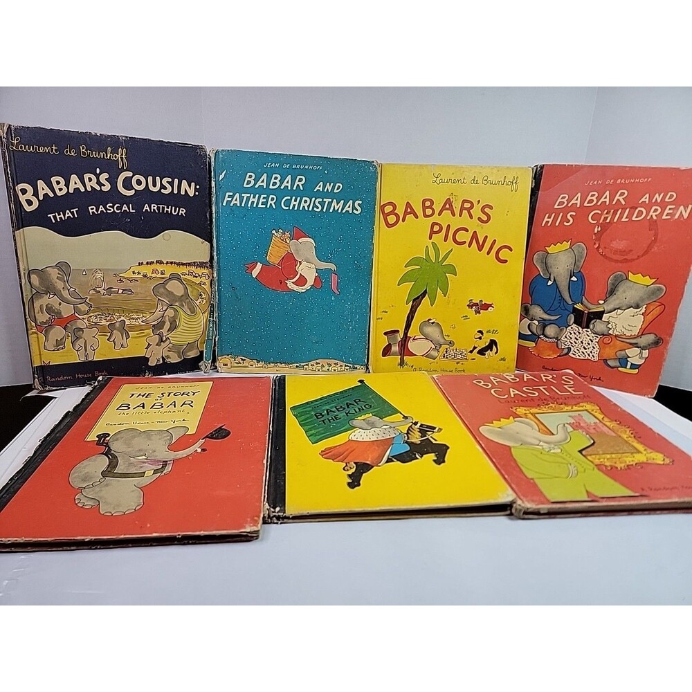 Vintage Babar Children’s Book Lot 7 Hardcover Random House De Brunhoff